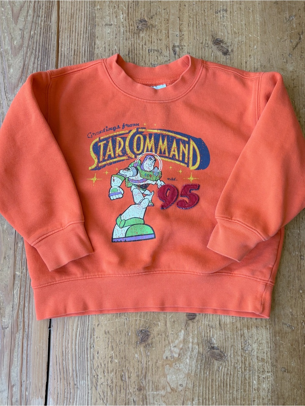 VTG Disney Orange Star Command Sweatshirt with Buzz Graphic